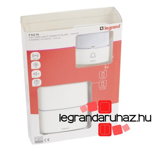 Legrand Vezeték nélküli csengő PRÉMIUM szett fehér elemes, Legrand 094270