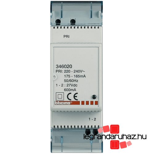 Legrand Bticino 2 vezetékes (SCS buszos) kaputelefon kiegészítő tápegység (lokális): 27VDC, 600mA, Legrand 346020