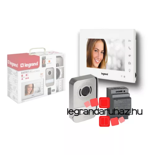 Legrand 2 vezetékes EASYKIT Wi-Fi videó kaputelefon szett: színes videó (7''), bővíthető 1 lakásos, DIN moduláris táppal, fehér360915