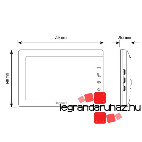 Legrand 2 vezetékes EASYKIT Essential kaputelefon kiegészítő: videó beltéri egység: 7''-os, színes kijelző, adapterrel, fehér, Legrand 363220