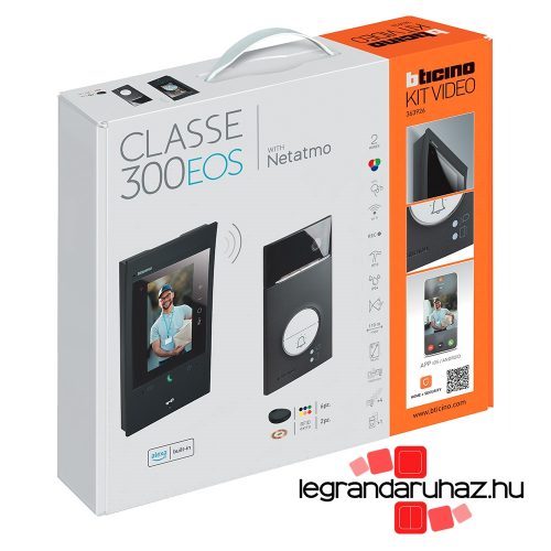 Legrand Bticino 2 vezetékes PROFESSIONAL videó kaputelefon, bővíthető 1 lakásos szett, Classe 300EOS fekete beltérivel, Linea 3000 kaputáblával, WiFi-vel, proximity beléptetéssel, Legrand 363926