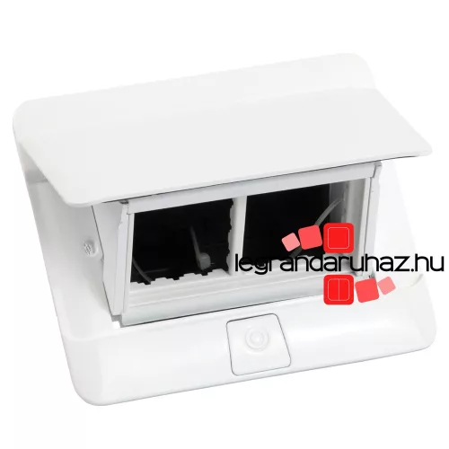 Legrand Pop-up doboz bútorlapba, üres, 4 modul, rögzítőkerettel és kábeltartó dobozzal, fehér, Legrand 654001