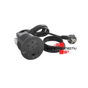   Legrand Incara Disq 80 - bútorba süllyeszthető 2P+F + USB A+C + RJ45 Cat.6 UTP aljzat, 2m kábellel, fekete, Legrand  654711