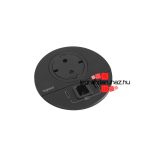 Legrand Incara Disq 80 - bútorba süllyeszthető 2P+F + USB A+C + kábelkivezető aljzat, 2m kábellel, fekete, Legrand  654715