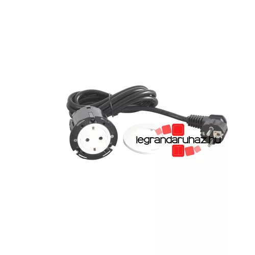 Legrand Incara Disq 60 - bútorba süllyeszthető 2P+F csatlakozóaljzat, 2m kábellel, fehér, Legrand  654725