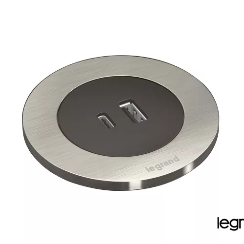Legrand Incara Disq 60 - bútorba süllyeszthető USB A+C töltőaljzat, 2m kábellel és fedéllel, fekete, Legrand  654733
