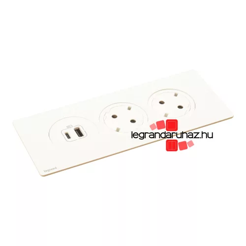 Legrand Incara Disq In 3 - bútorba süllyeszthető 2x2P+F + 1xUSB A+C aljzat, 2m kábellel, fehér, Legrand  654747