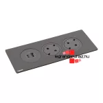 Legrand Incara Disq In 3 - bútorba süllyeszthető 2x2P+F + 1xUSB A+C aljzat, 2m kábellel, fekete, Legrand  654750