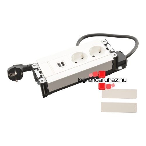 Legrand Incara Multilink - bútorba süllyeszthető, 6 modul, 2x2P+F + USB A+C aljzat, 2m kábellel, fehér, Legrand  654780