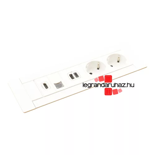 Legrand Incara Multilink - bútorba süllyeszthető, 8 modul, 2x2P+F + USB A+C + RJ45 Cat.6 UTP 1 modul + HDMI 1 modul aljzat, 2m kábellel, fehér, Legrand  654781