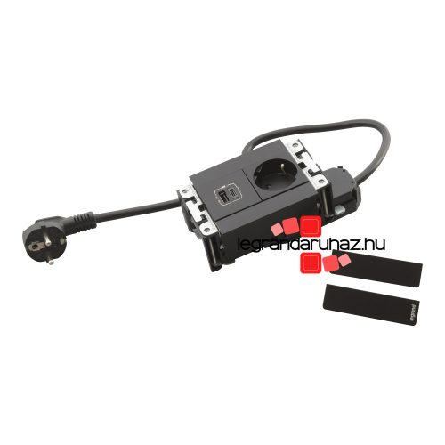 Legrand Incara Multilink - bútorba süllyeszthető, 4 modul, 2P+F + USB A+C aljzat, 2m kábellel, fekete, Legrand  654785