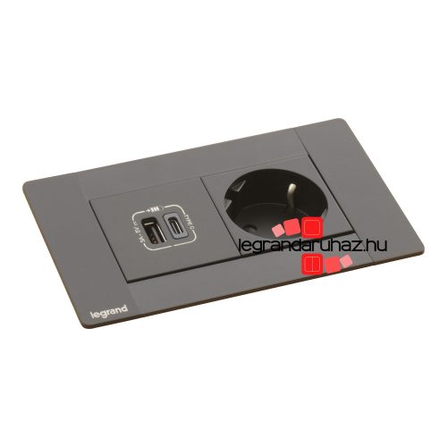 Legrand Incara Multilink - bútorba süllyeszthető, 4 modul, 2P+F + USB A+C aljzat, 2m kábellel, fekete, Legrand  654785