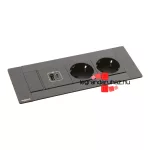 Legrand Incara Multilink - bútorba süllyeszthető, 6 modul, 2x2P+F + USB A+C aljzat, 2m kábellel, fekete, Legrand  654786