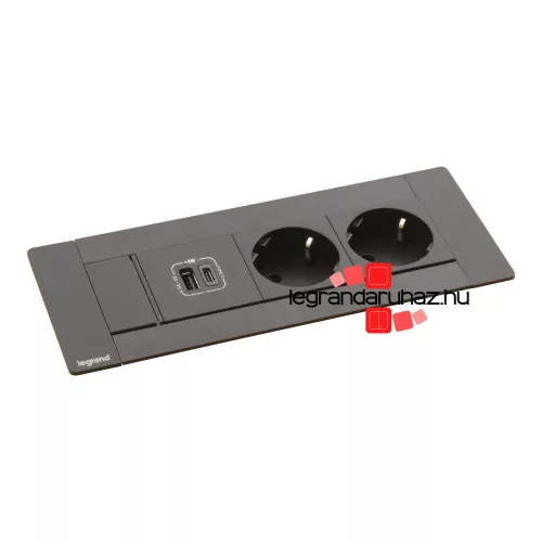 Legrand Incara Multilink - bútorba süllyeszthető, 6 modul, 2x2P+F + USB A+C aljzat, 2m kábellel, fekete, Legrand  654786