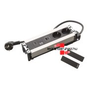   Legrand Incara Multilink - bútorba süllyeszthető, 8 modul, 2x2P+F + USB A+C + RJ45 Cat.6 UTP 1 modul + HDMI 1 modul aljzat, 2m kábellel, alumínium, Legrand  654791