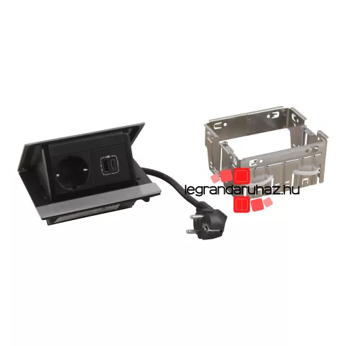Legrand Incara Pop-up - bútorba süllyeszthető, 4 modul, 2P+F + USB A+C aljzat, 2m kábellel, rozsdamentes acél, Legrand  654822