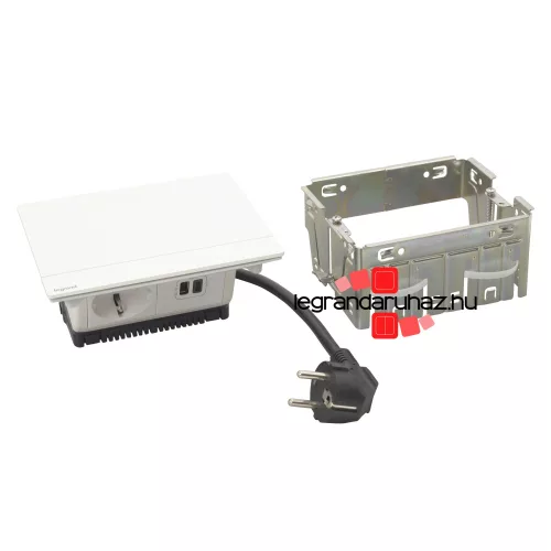 Legrand Incara Pop-up - bútorba süllyeszthető, 4 modul, 2P+F + USB A+C aljzat, 2m kábellel, fehér, Legrand  654823