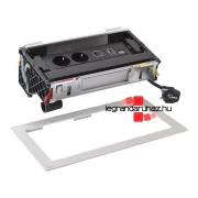   Legrand Incara Flip up - bútorba süllyeszthető, 8 modul, 2x2P+F + USB A+C + RJ45 Cat.6 UTP 1 modul + HDMI 1 modul aljzat, 2m kábellel, alumínium, Legrand  654855