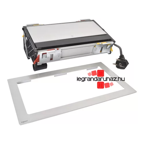 Legrand Incara Flip up - bútorba süllyeszthető, 8 modul, 2x2P+F + USB A+C + RJ45 Cat.6 UTP 1 modul + HDMI 1 modul aljzat, 2m kábellel, alumínium, Legrand  654855
