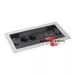Legrand Incara Flip up - bútorba süllyeszthető, 8 modul, 2x2P+F + USB A+C + RJ45 Cat.6 UTP 1 modul + HDMI 1 modul aljzat, 2m kábellel, alumínium, Legrand  654855