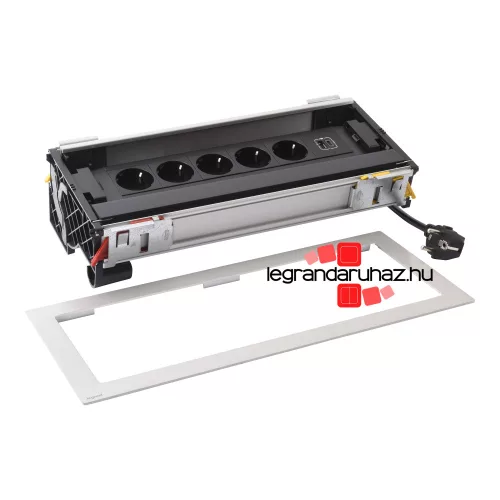Legrand Incara Flip up - bútorba süllyeszthető, 12 modul, 5x2P+F + USB A+C aljzat, 2m kábellel, alumínium, Legrand  654856