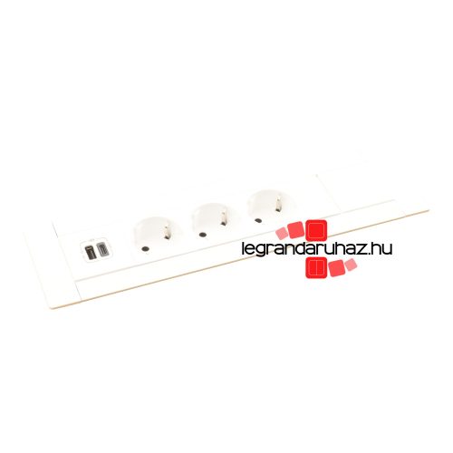 Legrand Incara Multilink - bútorba süllyeszthető, 8 modul, 3x2P+F + USB A+C aljzat, 2m kábellel, fehér, Legrand  654862