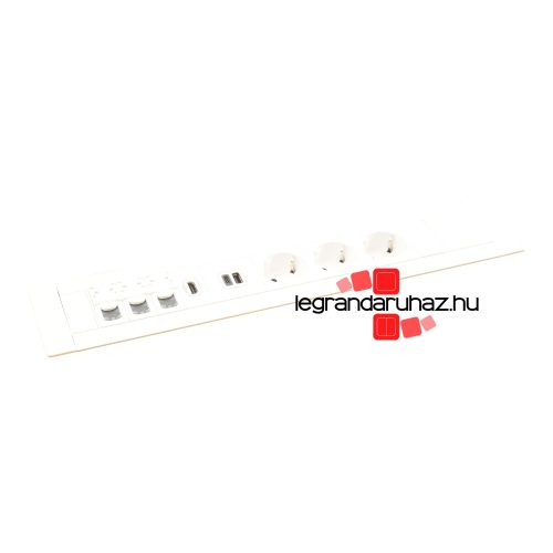 Legrand Incara Multilink - válaszfalba süllyeszthető, 12 modul, 3x2P+F + USB A+C + 3xRJ45 Cat.6 UTP 1 modul + HDMI 1 modul aljzat, 2m kábellel, fehér, Legrand  654863