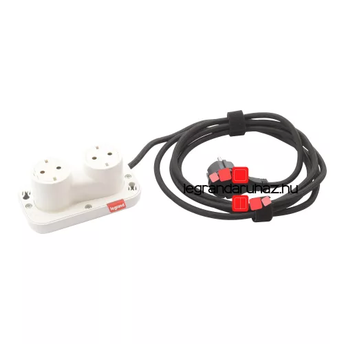 Legrand Incara Electr'on 2x2P+F csatlakozóaljzat, 2,5m kábellel, fehér, Legrand  654910