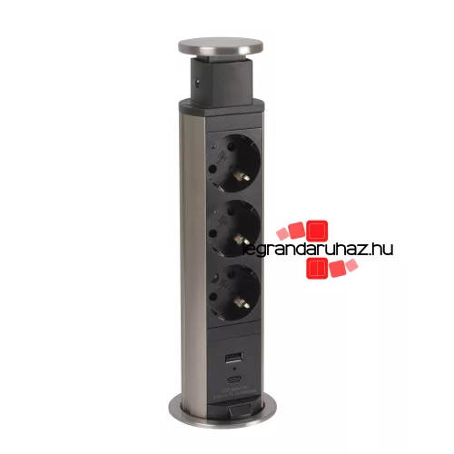 Legrand Incara Tower 60 - bútorba süllyeszthető, 3x2P+F + USB A+C aljzat, 2m kábellel, Legrand  654974