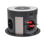 Legrand Incara Tower 120 - bútorba süllyeszthető, 4x2P+F + 2xUSB A+C aljzat + vezeték nélküli töltő, 2m kábellel, Legrand  654983