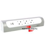 Legrand Sarokba illeszkedő elosztósor, 3x2P+F, USB-A + USB-C, vezeték nélkül, fehér-alumínium, Legrand 694504
