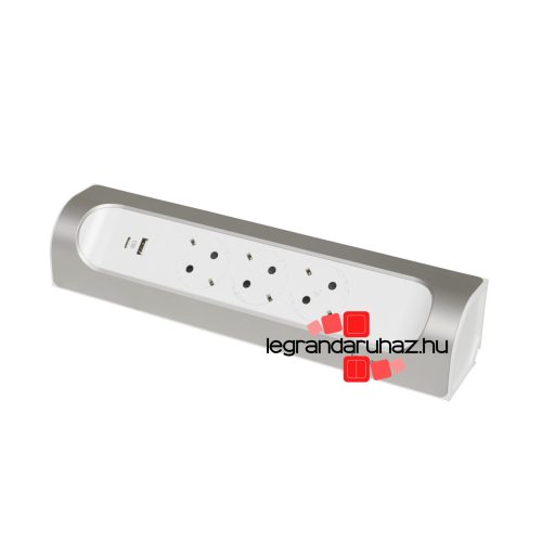 Legrand Sarokba illeszkedő elosztósor, 3x2P+F, USB-A + USB-C, vezeték nélkül, fehér-alumínium, Legrand 694504