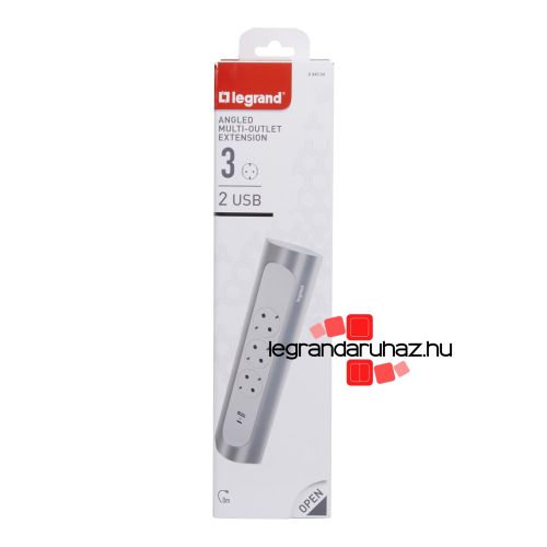 Legrand Sarokba illeszkedő elosztósor, 3x2P+F, USB-A + USB-C, vezeték nélkül, fehér-alumínium, Legrand 694504