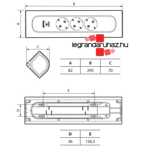 Legrand Sarokba illeszkedő elosztósor, 3x2P+F, USB-A + USB-C, vezeték nélkül, fehér-alumínium, Legrand 694504