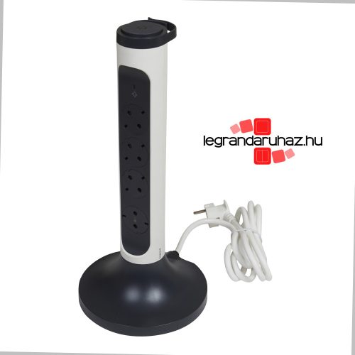 Legrand Elosztótorony, 4x2P+F, túlfeszültség-védelemmel, 2 m vezetékkel, fehér/fekete, Legrand 694505