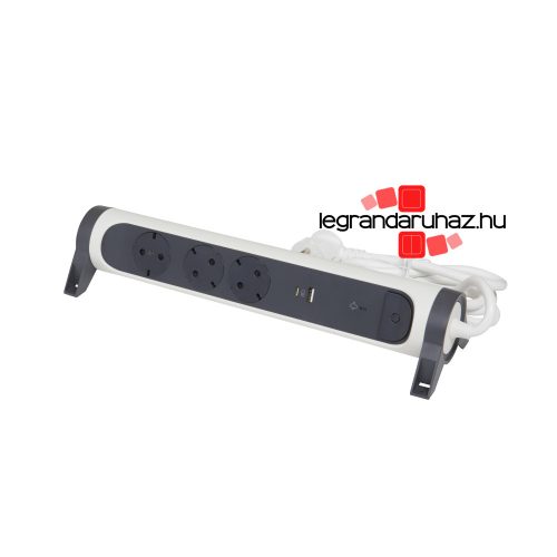 Legrand Elosztósor Premium 3x2P+F, túlfeszültség-védelemmel, USB-A + USB-C, 1,5 m vezetékkel, fehér/fekete, Legrand 694508