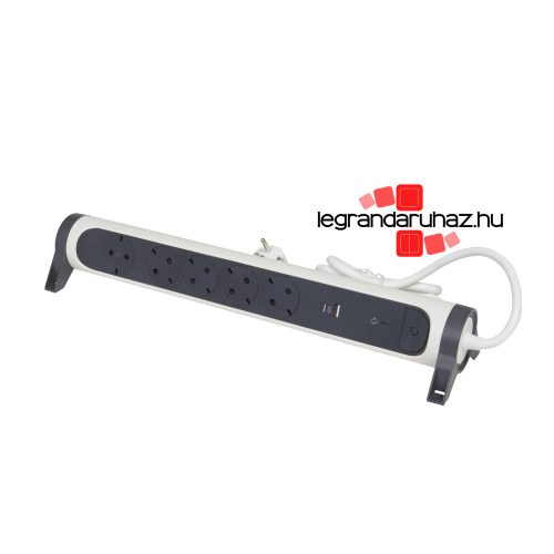 Legrand Elosztósor Premium 5x2P+F, túlfeszültség-védelemmel, USB-A + USB-C, 1,5 m vezetékkel, fehér/fekete, Legrand 694510