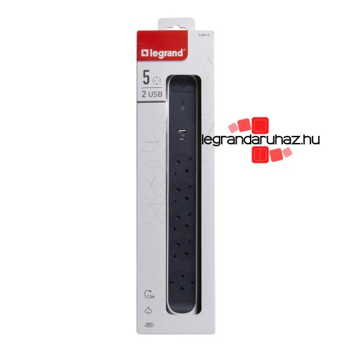 Legrand Elosztósor Premium 5x2P+F, túlfeszültség-védelemmel, USB-A + USB-C, 1,5 m vezetékkel, fehér/fekete, Legrand 694510