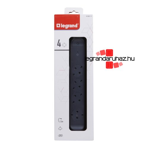 Legrand Elosztósor Premium 4x2P+F, túlfeszültség-védelemmel, 1,5 m vezetékkel, fekete, Legrand 694511