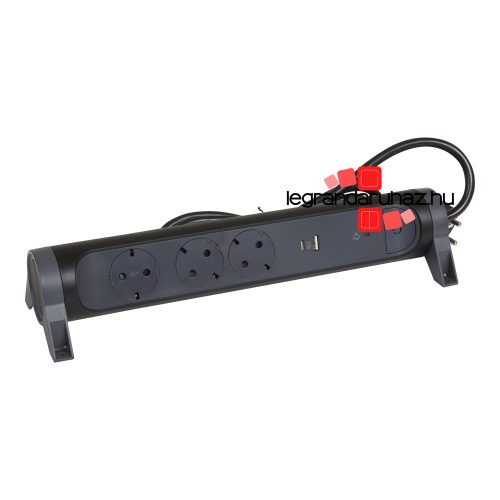 Legrand Elosztósor Premium 3x2P+F, túlfeszültség-védelemmel, USB-A + USB-C, 1,5 m vezetékkel, fekete, Legrand 694512