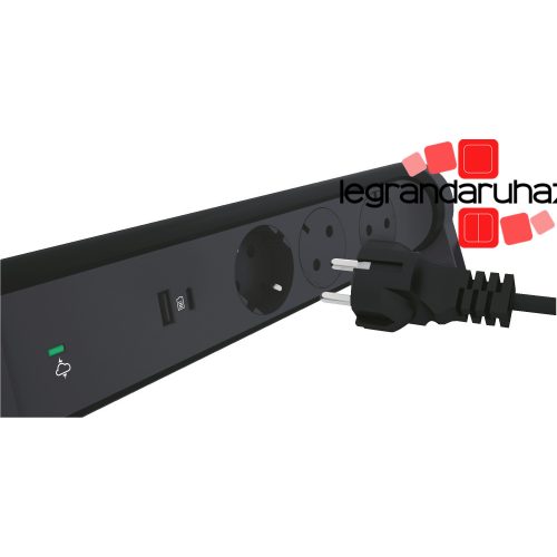 Legrand Elosztósor Premium 3x2P+F, túlfeszültség-védelemmel, USB-A + USB-C, 1,5 m vezetékkel, fekete, Legrand 694512