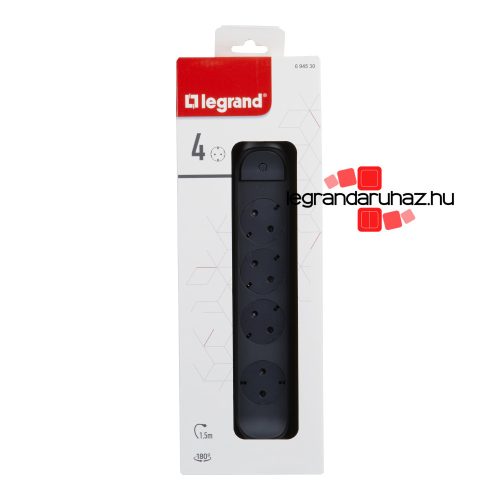 Legrand Elosztósor Premium 4x2P+F forgatható, 1,5 m vezetékkel, fekete, Legrand 694530