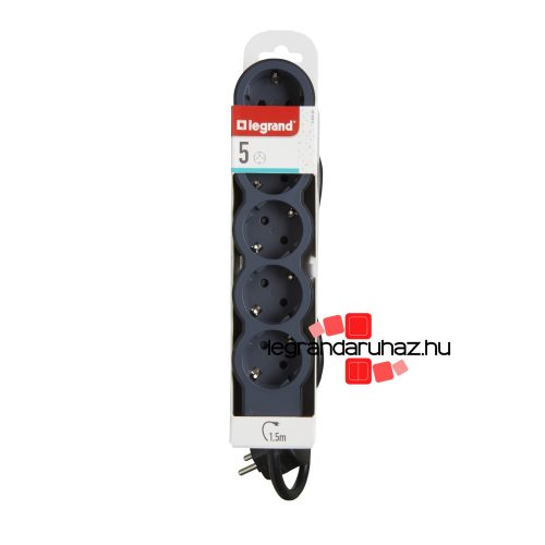 Legrand Elosztósor Standard 5x2P+F, 1,5 m vezetékkel, fekete, Legrand 694556