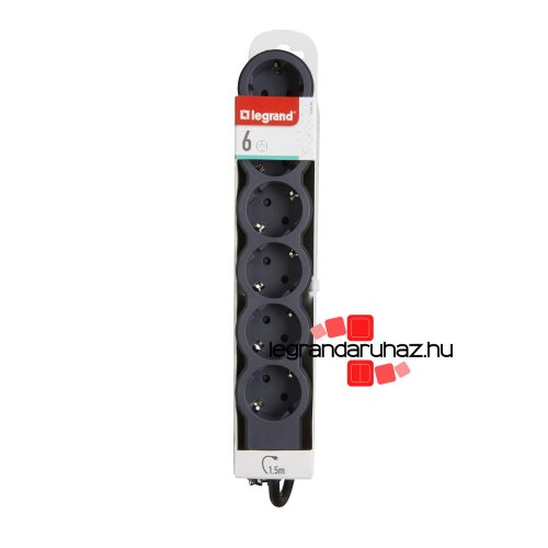 Legrand Elosztósor Standard 6x2P+F, 1,5 m vezetékkel, fekete, Legrand 694558