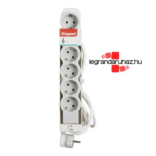 Legrand Elosztósor Standard 6x2P+F, 3 m vezetékkel, fehér-szürke, Legrand 694565