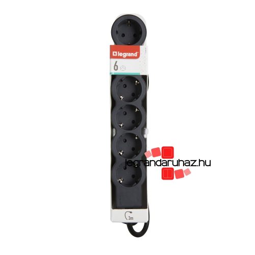 Legrand Elosztósor Standard 6x2P+F, 3 m vezetékkel, fekete, Legrand 694566