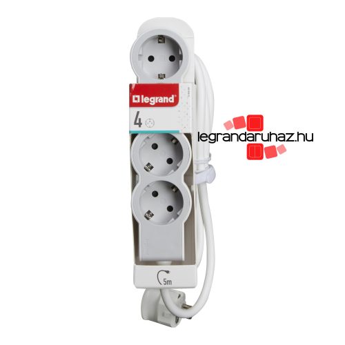 Legrand Elosztósor Standard 4x2P+F, 5 m vezetékkel, fehér-szürke, Legrand 694569