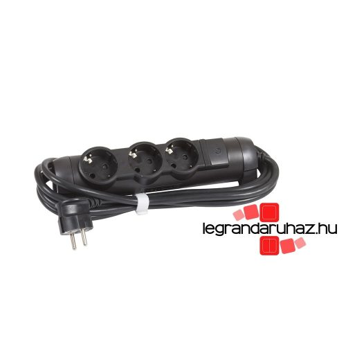 Legrand 3x2P+F elosztósor CON, 3m vezetékkel, fekete, Legrand 694602