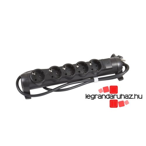 Legrand 5x2P+F elosztósor CON, 1,5m vezetékkel, fekete, Legrand 694607