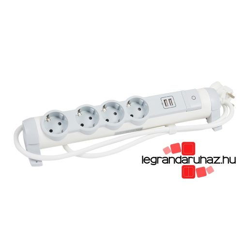 Elosztósor 2xUSB csatlakozóval 4x2P+F, fehér, Legrand 694615
